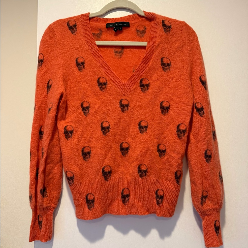 Skull Cashmere v-neck orange Sweater